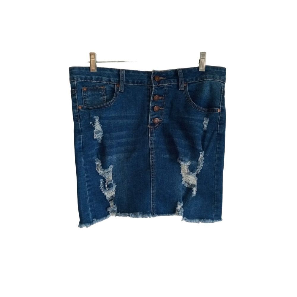 NWT Nina Russi dark‎ wash denim fray skirt